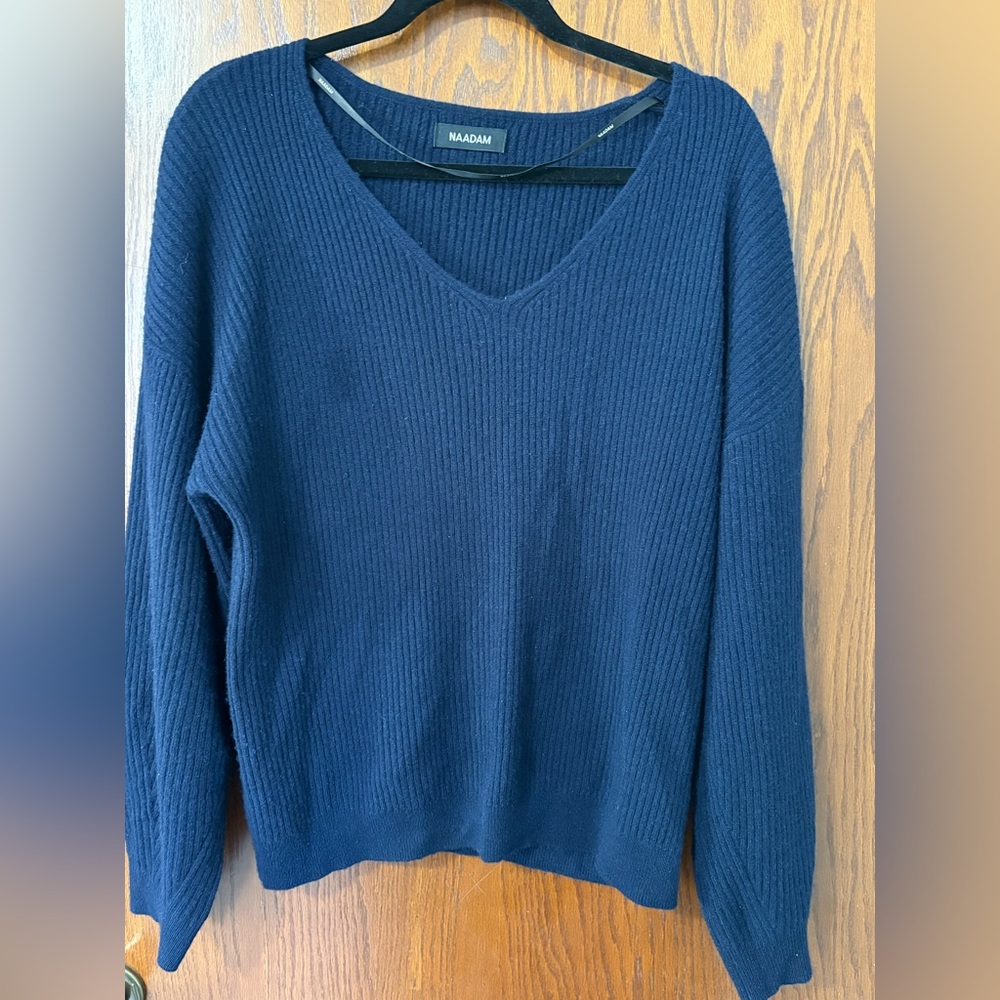 🔥NAADAM 100% Cashmere Women's Navy Blue V-Neck Sweater
